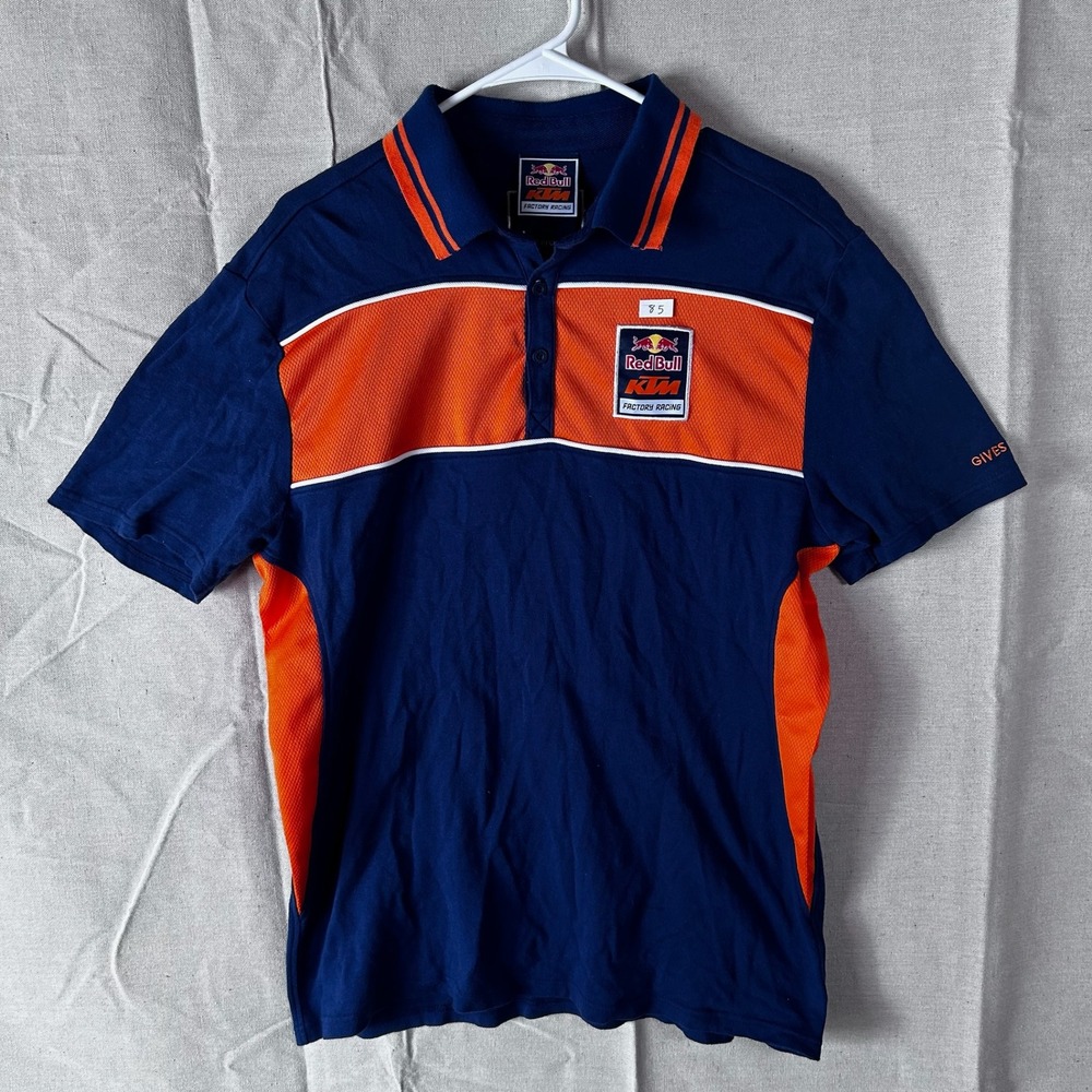Red Bull KTM Factory Racing Mens Polo Shirt Blue‎ Orange Short Sleeve Size L